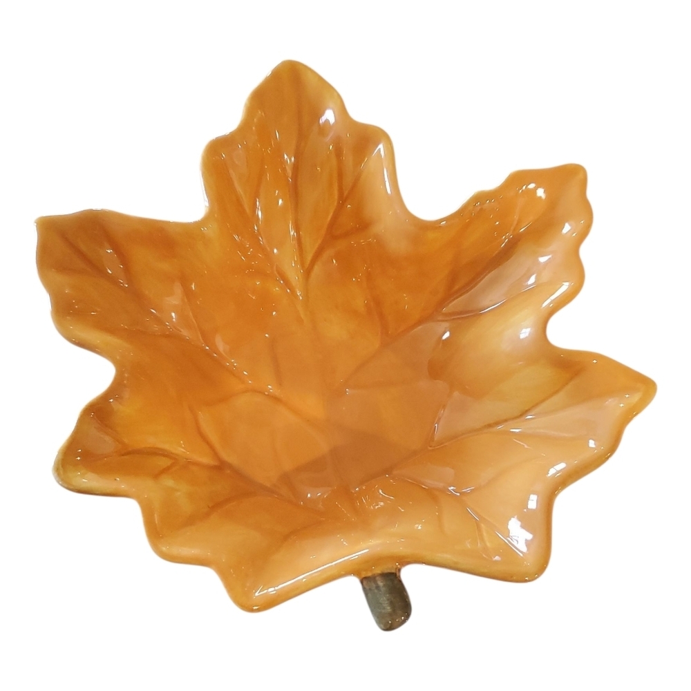Vintage Baum Brothers Style Eyes Orange Figural Leaf Harvest Collection Dish